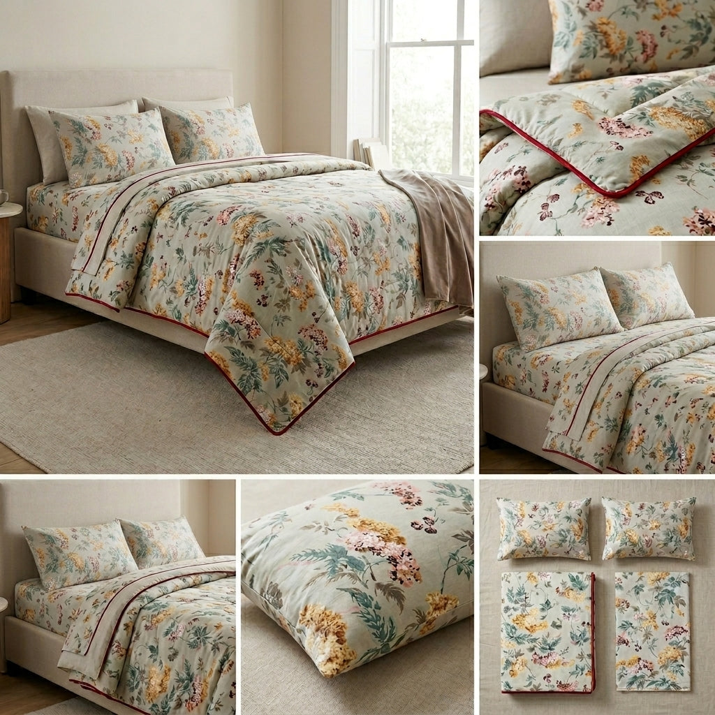 Vintage Floral dohar  Set with Bedsheet & Pillow Covers
