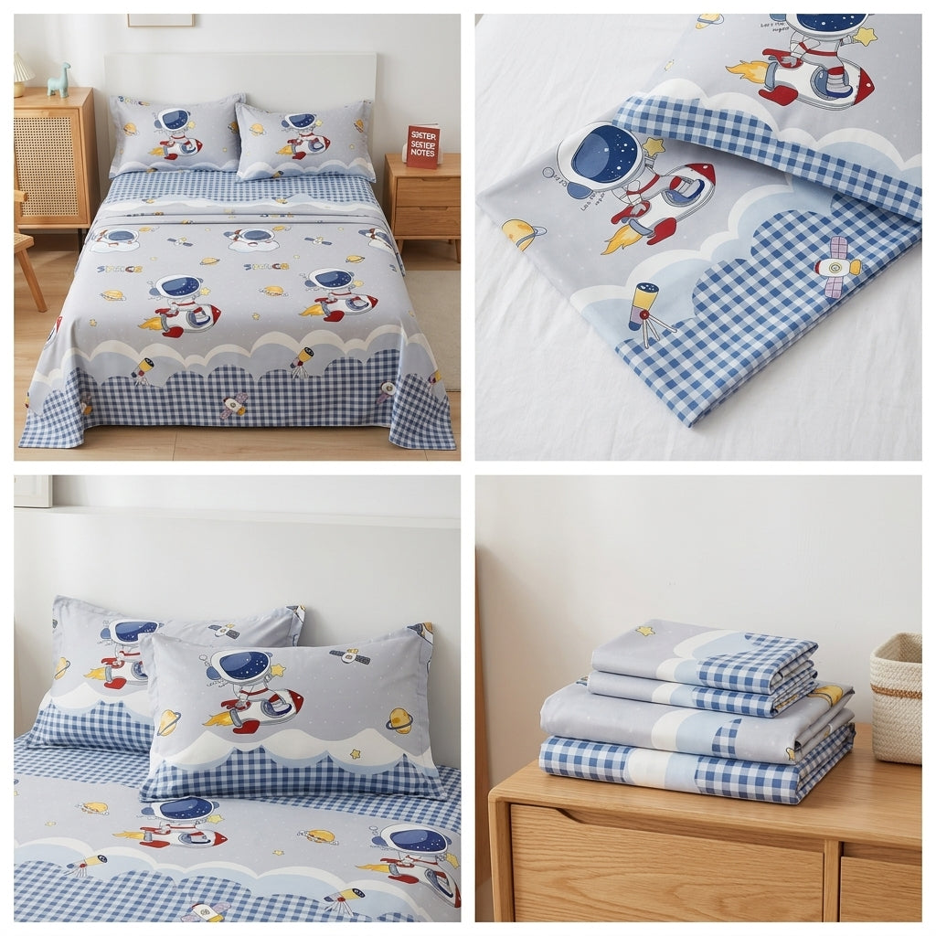 Soft & Playful Kids Bedsheet Set (108 × 108) – 100 % Pure Cotton with 2 Pillow Covers
