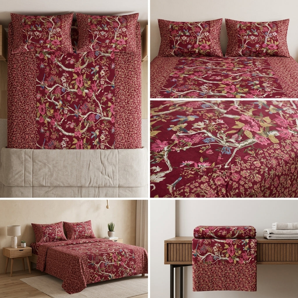 Ajrakh Pure Cotton King Size Bedsheet Set (108 x 108 Inches)