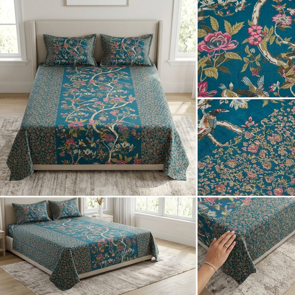 Ajrakh Pure Cotton King Size Bedsheet Set (108 x 108 Inches)
