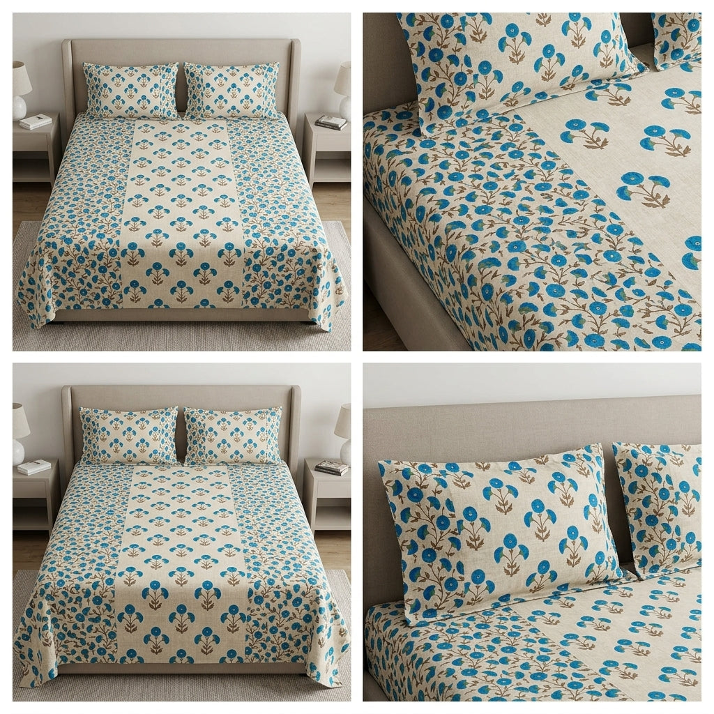 Ajrakh Pure Cotton King Size Bedsheet Set (108 x 108 Inches)