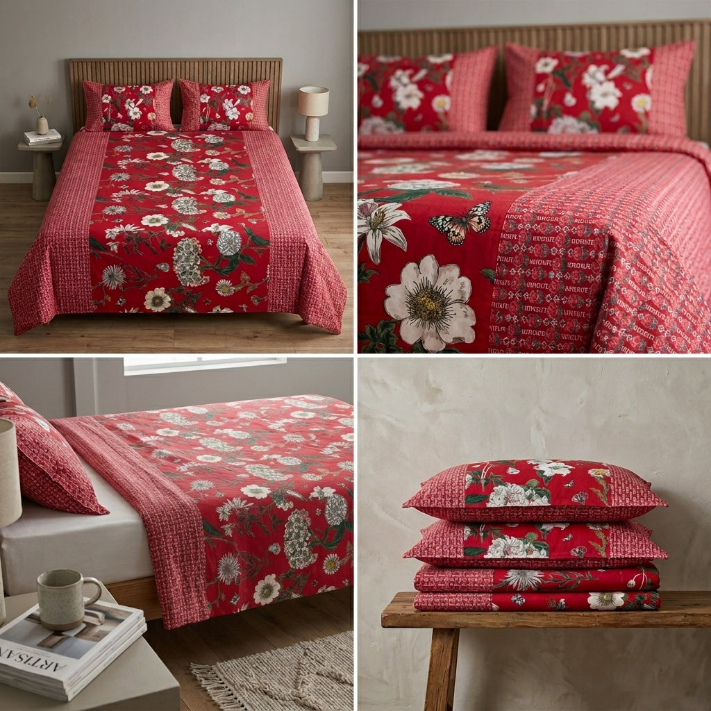 Ajrakh Pure Cotton King Size Bedsheet Set (108 x 108 Inches)