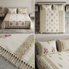 ✨ Pure Khadi Tassels Bedcover – King Size (108 × 108 Inches) ✨