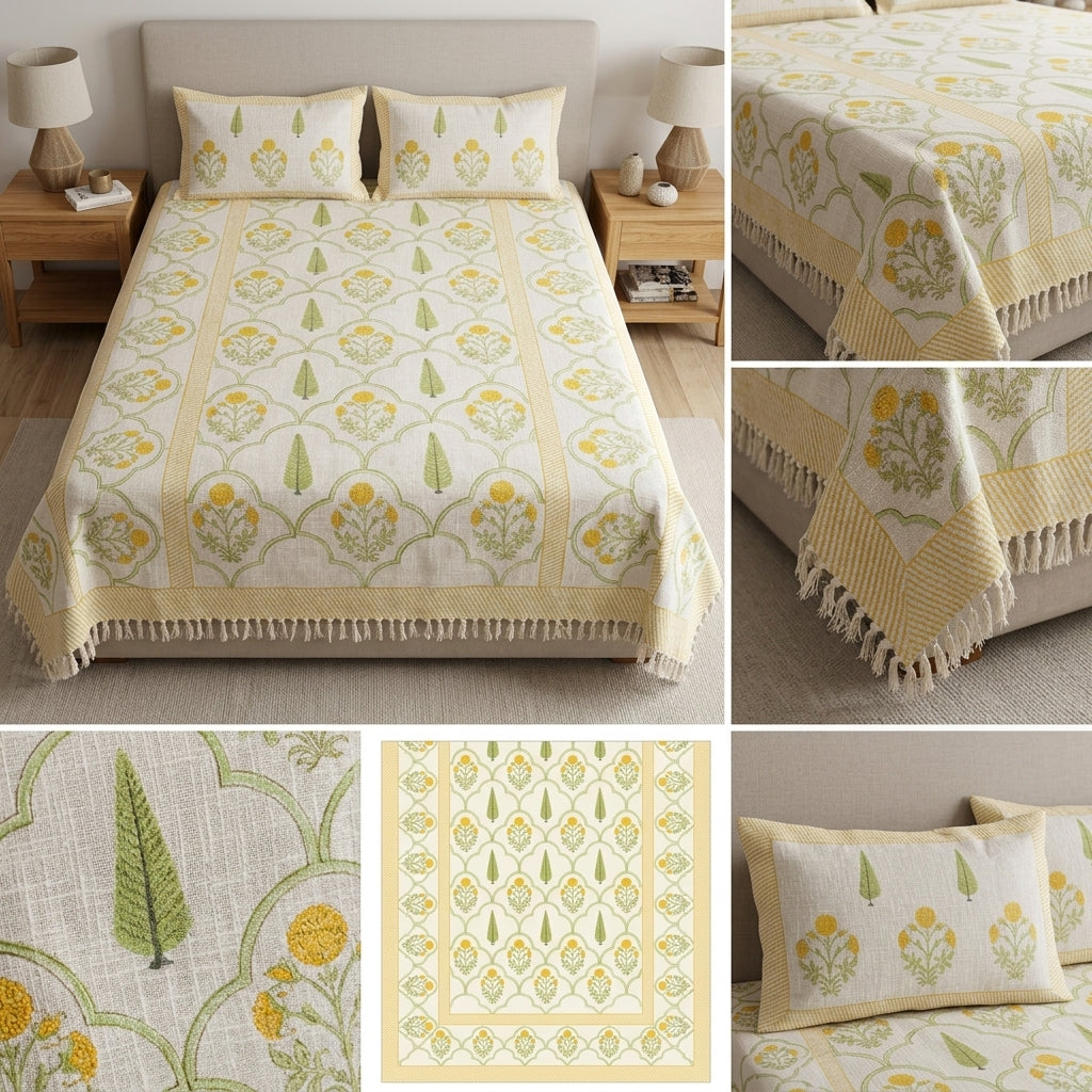 ✨ Pure Khadi Tassels Bedcover – King Size (108 × 108 Inches) ✨