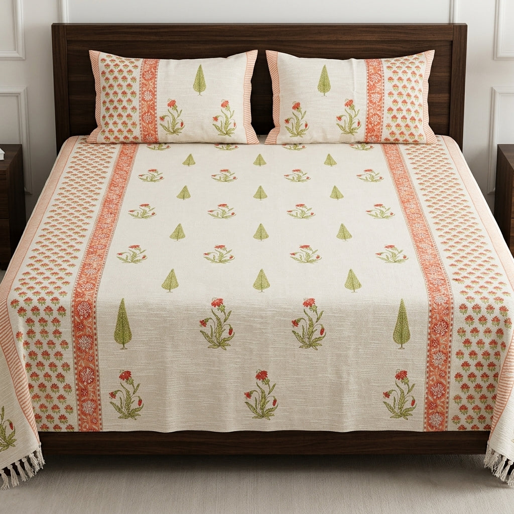 ✨ Pure Khadi Tassels Bedcover – King Size (108 × 108 Inches) ✨