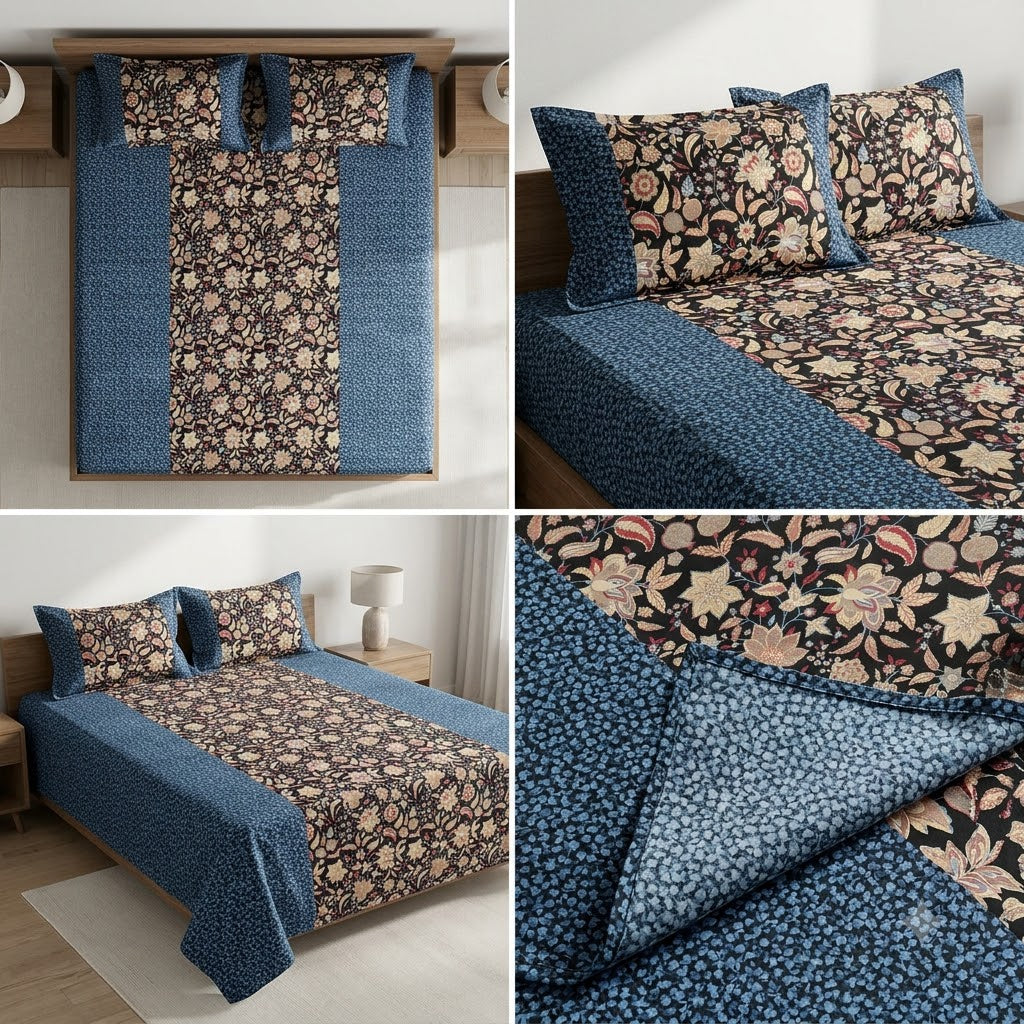 Ajrakh Pure Cotton King Size Bedsheet Set (108 x 108 Inches) Product Code :- 55B129RKEH