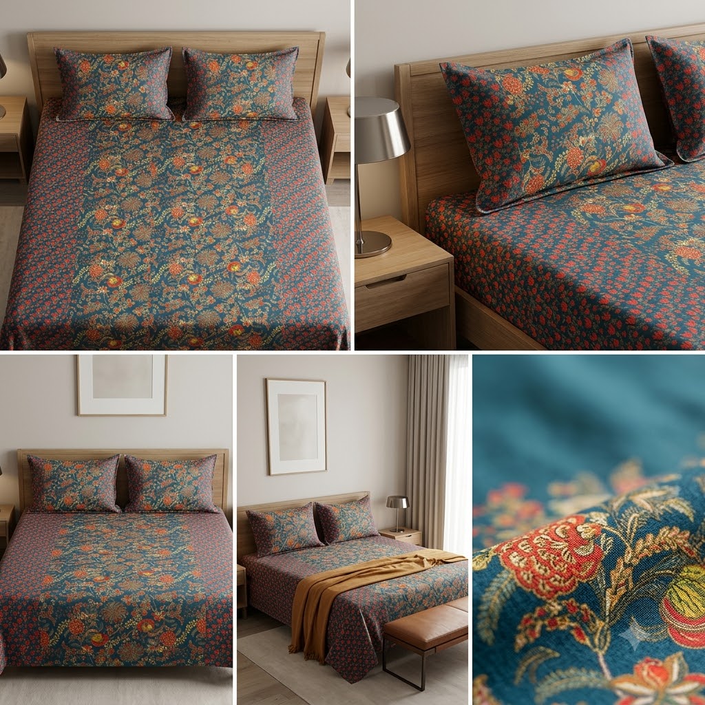 Ajrakh Pure Cotton King Size Bedsheet Set (108 x 108 Inches) Product Code :- 55B129RKEH