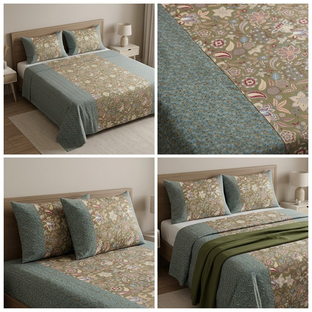 Ajrakh Pure Cotton King Size Bedsheet Set (108 x 108 Inches) Product Code :- 55B129RKEH
