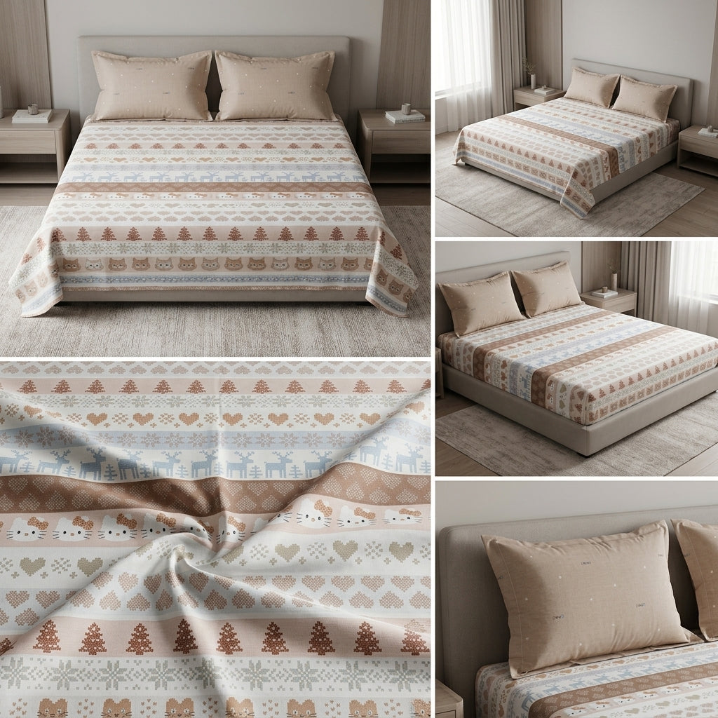 100% Pure Cotton Super King Size Bedsheet with 2 Pillow Covers – Premium Luxury Stripe Design (108 x 108 Inches)
