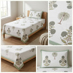 Premium Block Prints Pure Cotton Single Bedsheet with Pillow Covers
