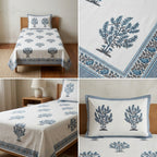 Premium Block Prints Pure Cotton Single Bedsheet with Pillow Covers