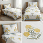 Premium Block Prints Pure Cotton Single Bedsheet with Pillow Covers