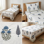 Premium Block Prints Pure Cotton Single Bedsheet with Pillow Covers