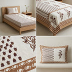 Premium Block Prints Pure Cotton Single Bedsheet with Pillow Covers