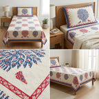 Premium Block Prints Pure Cotton Single Bedsheet with Pillow Covers