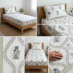 Premium Block Prints Pure Cotton Single Bedsheet with Pillow Covers
