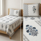 Premium Block Prints Pure Cotton Single Bedsheet with Pillow Covers