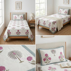 Premium Block Prints Pure Cotton Single Bedsheet with Pillow Covers