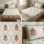 Premium Block Prints Pure Cotton Single Bedsheet with Pillow Covers