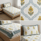 Premium Block Prints Pure Cotton Single Bedsheet with Pillow Covers