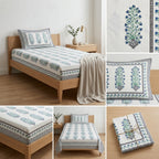 Premium Block Prints Pure Cotton Single Bedsheet with Pillow Covers