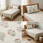 Premium Block Prints Pure Cotton Single Bedsheet with Pillow Covers