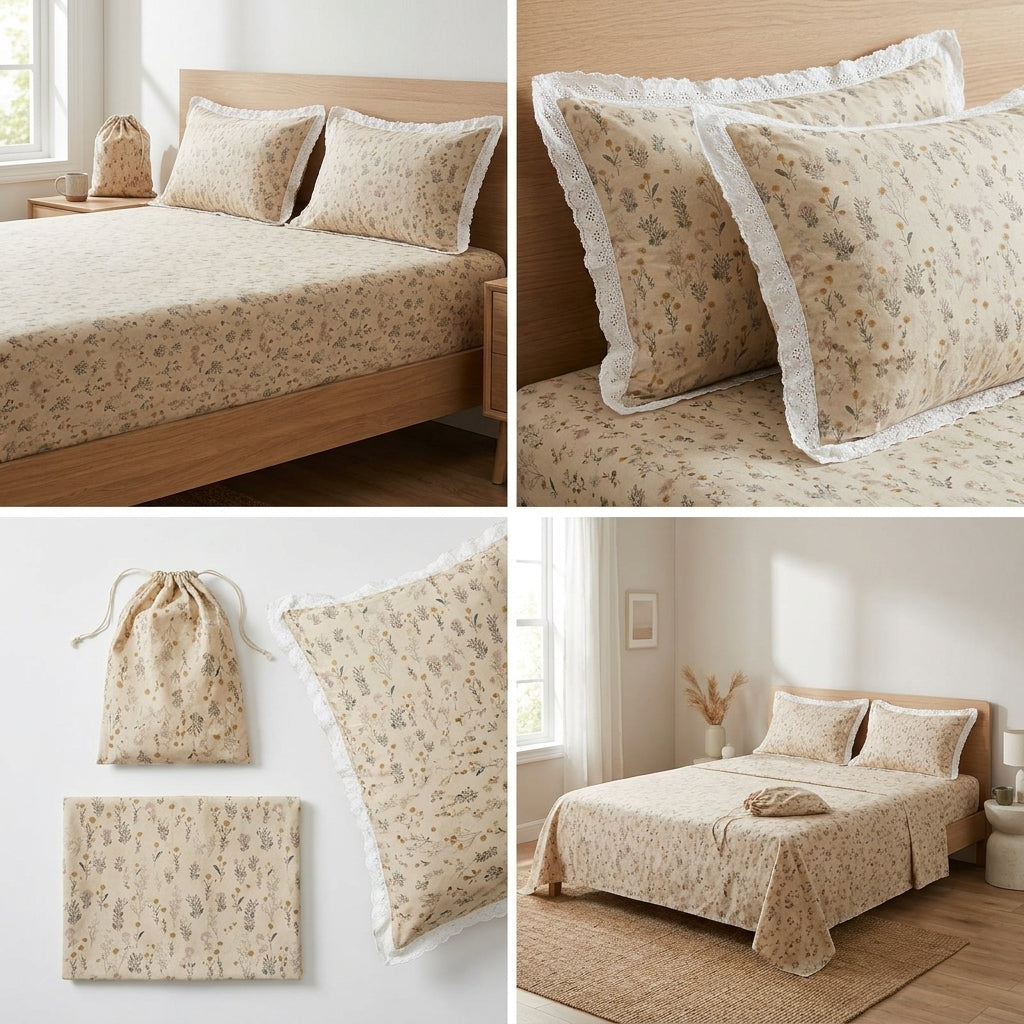 Premium Cottlin Bedsheet Set – Cotton & Linen Yarn Blend | King Size | 3 Piece Set
