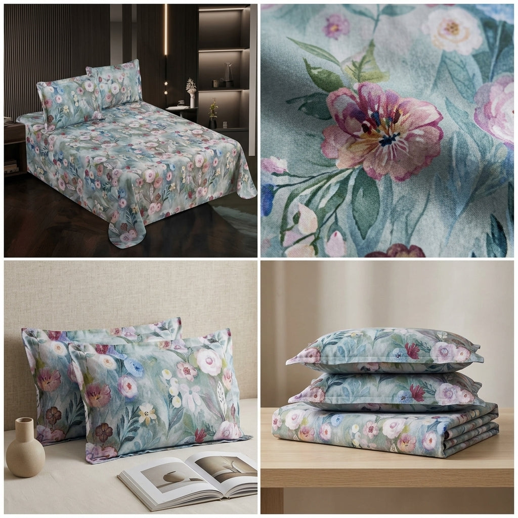 Cotton Printed Flat Bedsheet Set with 2 Pillow Covers