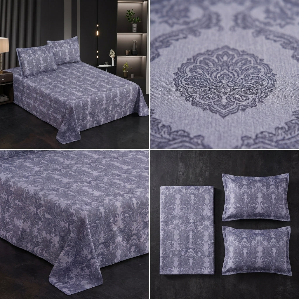 Cotton Printed Flat Bedsheet Set with 2 Pillow Covers
