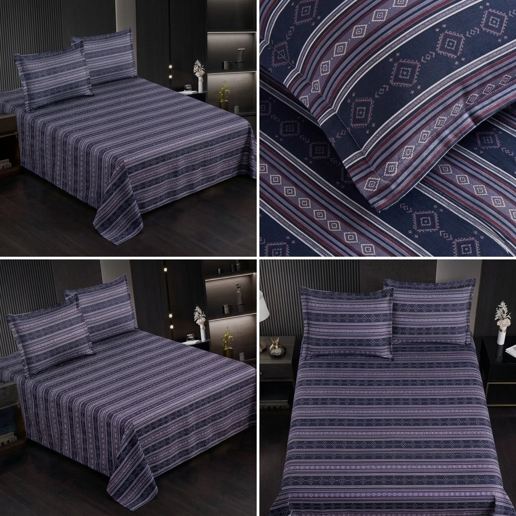 Cotton Printed Flat Bedsheet Set with 2 Pillow Covers