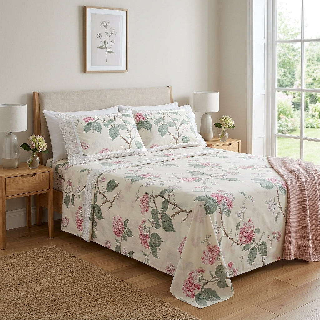 English Bedsheet With Lace Pillow Covers (108 * 108)
