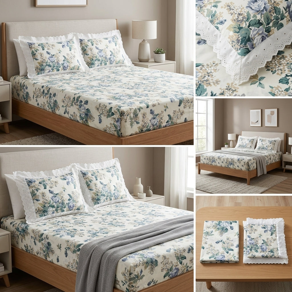 English Bedsheet With Lace Pillow Covers (108 * 108)