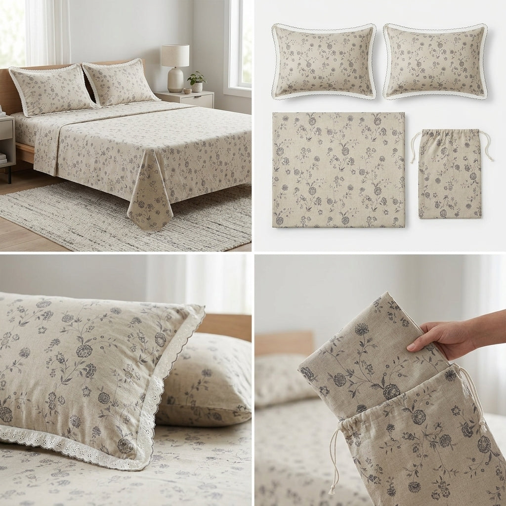 Premium Cottlin Bedsheet Set – Cotton & Linen Yarn Blend | King Size | 3 Piece Set