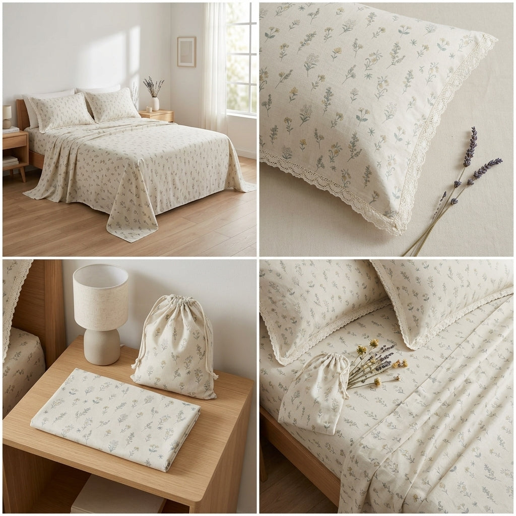 Premium Cottlin Bedsheet Set – Cotton & Linen Yarn Blend | King Size | 3 Piece Set