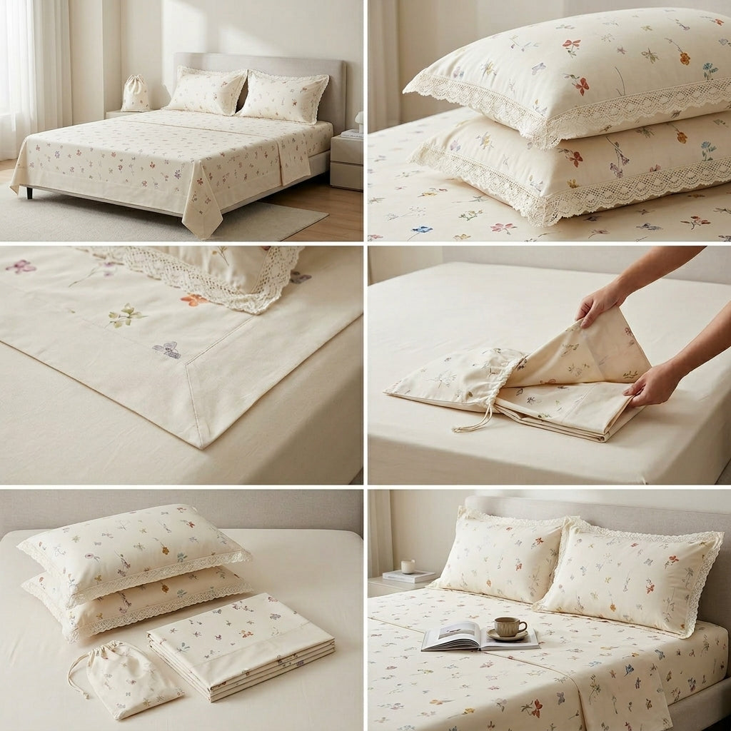 Premium Cottlin Bedsheet Set – Cotton & Linen Yarn Blend | King Size | 3 Piece Set