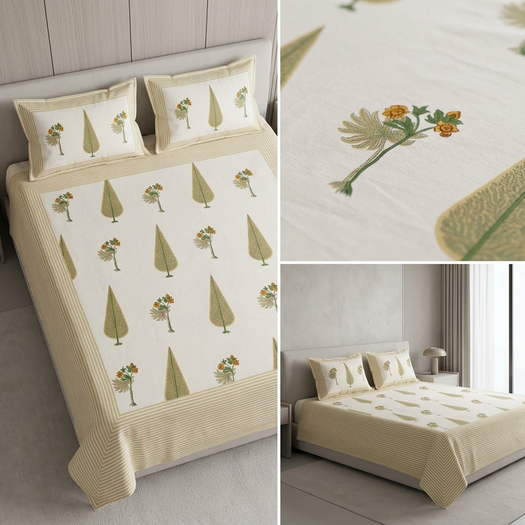 Block Print Bedsheet Set (108 x 108 inches) with 2 Pillow Covers Product Code :- 55B106RKEH
