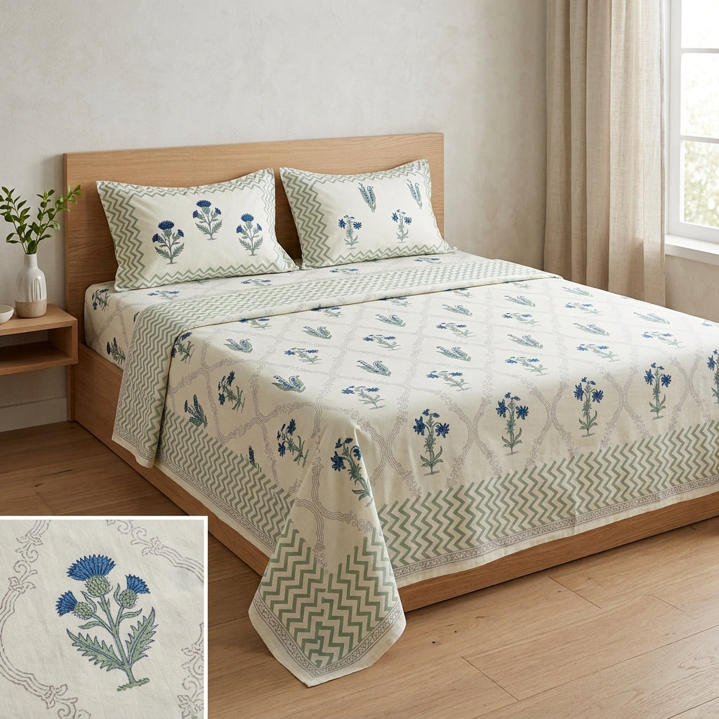 Block Print Bedsheet Set (108 x 108 inches) with 2 Pillow Covers Product Code :- 55B106RKEH