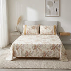 English Floral Bedsheet with Designer Lace Pillow Covers Pure Cotton