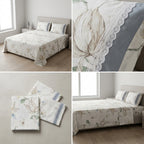 English Floral Bedsheet with Designer Lace Pillow Covers Pure Cotton