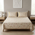 English Floral Bedsheet with Designer Lace Pillow Covers Pure Cotton