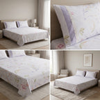 English Floral Bedsheet with Designer Lace Pillow Covers Pure Cotton