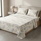 English Floral Bedsheet with Designer Lace Pillow Covers Pure Cotton