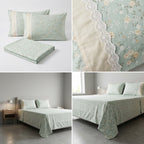 English Floral Bedsheet with Designer Lace Pillow Covers Pure Cotton