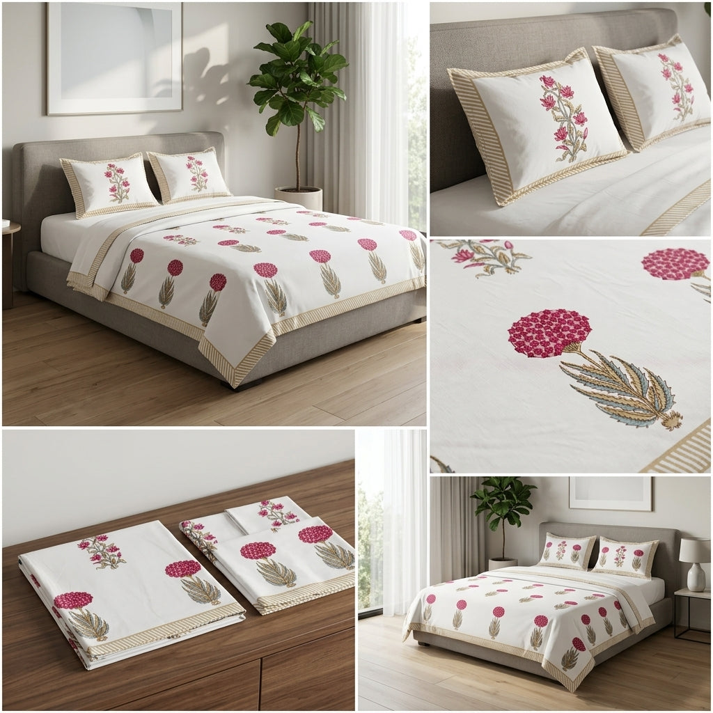 Block Prints Percale 300 TC Jumbo King Size Cotton Bedsheet Set (120 × 120 Inches) Product Code:- 55B198RKEH