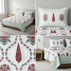 Block Prints Percale 300 TC Jumbo King Size Cotton Bedsheet Set (120 × 120 Inches) Product Code:- 55B198RKEH