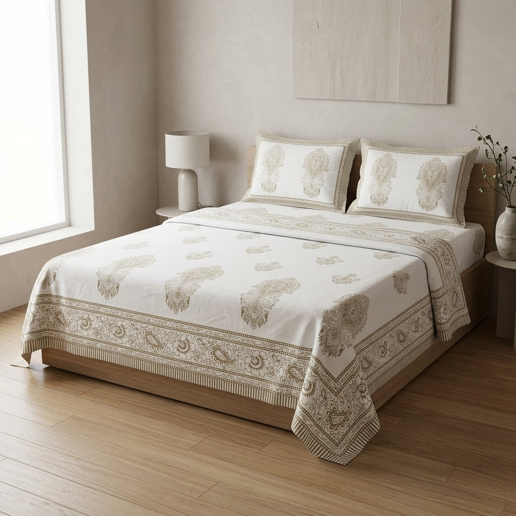 Block Prints Percale 300 TC Jumbo King Size Cotton Bedsheet Set (120 × 120 Inches) Product Code:- 55B198RKEH