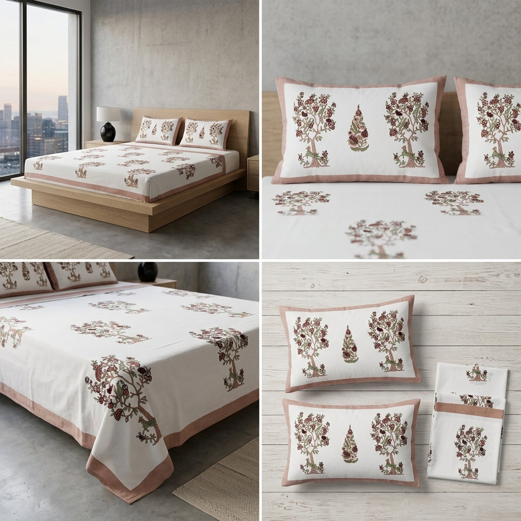 Block Prints Percale 300 TC Jumbo King Size Cotton Bedsheet Set (120 × 120 Inches) Product Code:- 55B198RKEH