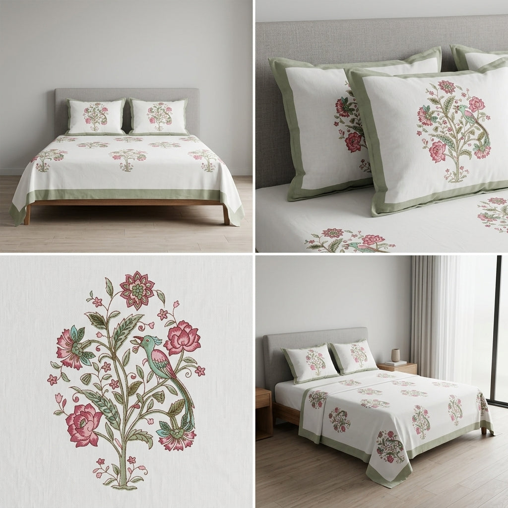 Block Prints Percale 300 TC Jumbo King Size Cotton Bedsheet Set (120 × 120 Inches) Product Code:- 55B198RKEH