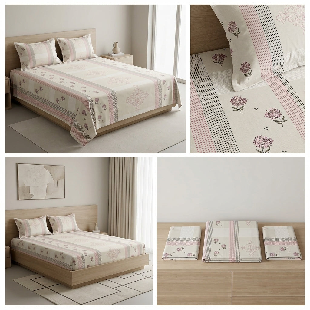 Premium Jumbo Bedsheet – 120 x 120 Inches | Super King 100 % Pure Cotton Size Product Code :- 55B138RKEH