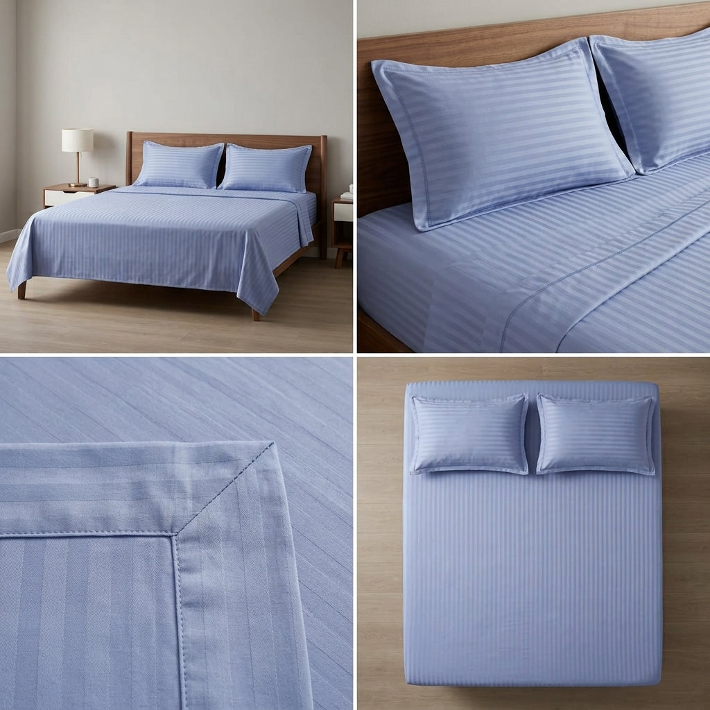 Stripe Thick Cotton Bedsheet with 2 Pillow Covers - 108 / 108 Inch